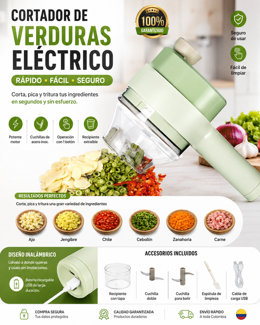 🥕 Cortador de Verduras Eléctrico 4 en 1 🥕